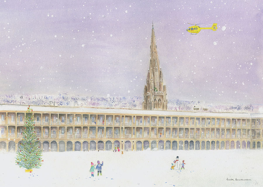 Snowy Fun and Festivity at the Piece Hall, Halifax - With Helicopter (Limited Edition Giclée Print)