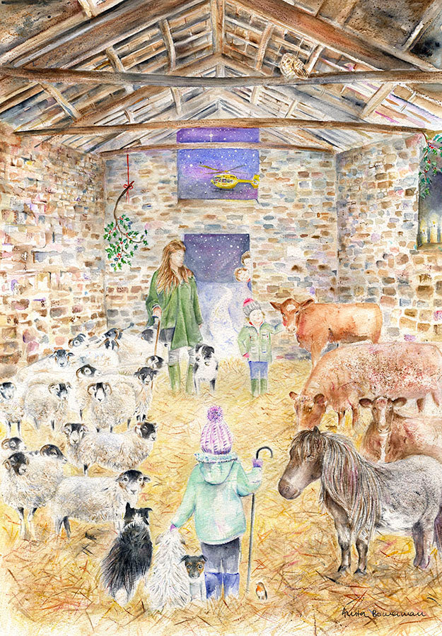 Amanda Owen The Yorkshire Shepherdess in an Ancient Barn at Ravenseat - With Helicopter (Limited Edition Giclée Print)