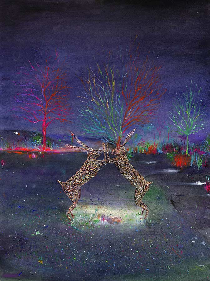 Boxing Hares at Glow, RHS Garden Harlow Carr (Limited Edition Giclée Print)