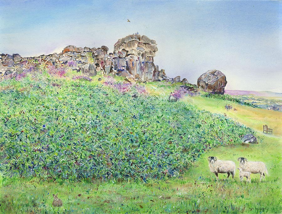 Sunshine at The Cow and Calf Rocks, Ilkley (Original Painting, Framed)