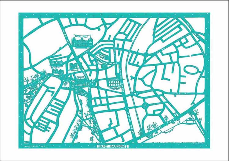Enjoy Harrogate Map, unframed limited edition laser paper cut