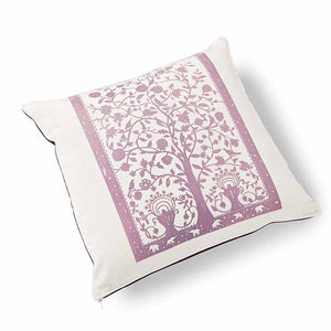 Paradise Velvet Cushion 46 x 46cm white with plum print
