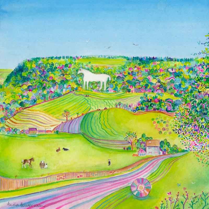 Summer Days at the Kilburn White Horse, unframed original painting