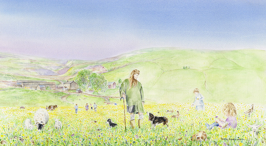 NEW!! The Yorkshire Shepherdess, The Hay Meadows in Summer at Ravenseat Farm, Yorkshire Limited Edition Print