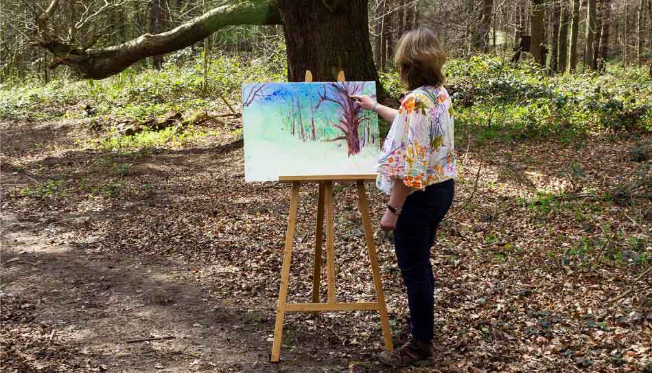 Anita Bowerman painting woodland wedding concept at Hazlewood Castle