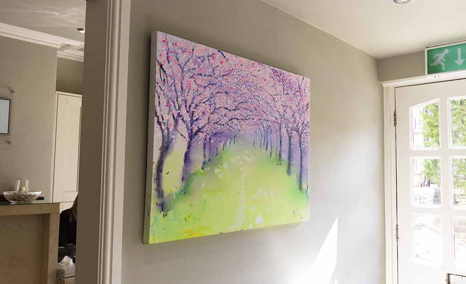 Cherry blossom painting hanging in The Raglan Suite reception