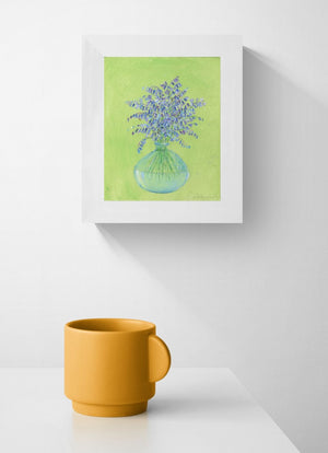 Bluebells in a turquoise jar - (Original framed)