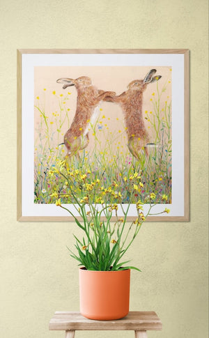 Dance of the hares (Original framed in pale wood)