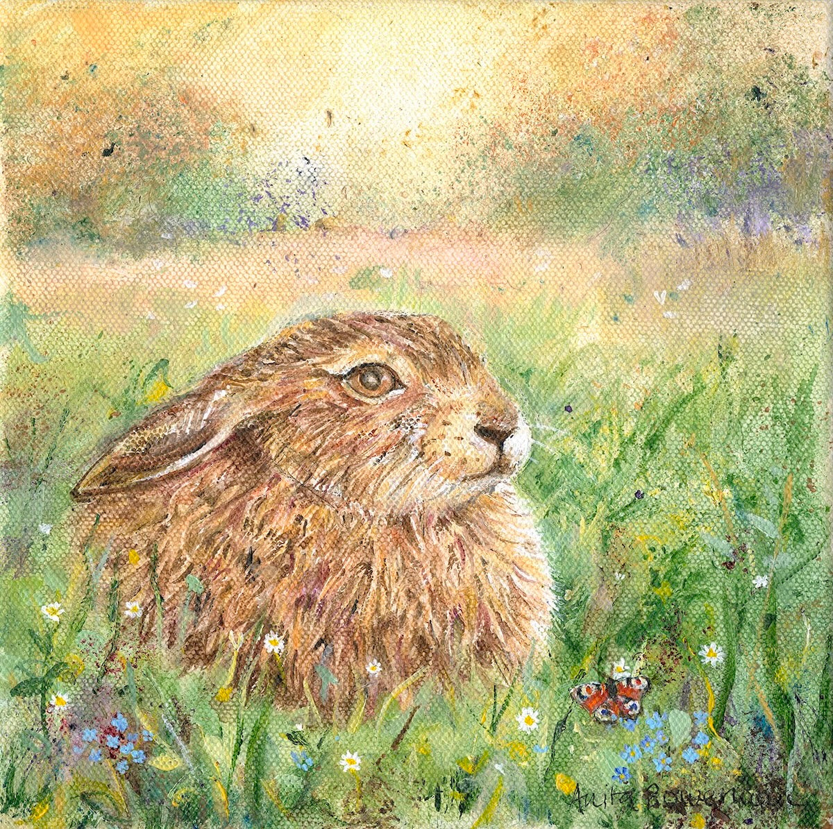 First Light at Dawn Hare (Original canvas - framed)