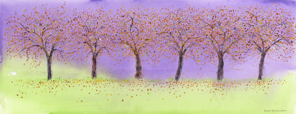 Autumn Cherry Blossom Trees (Original Painting, Unframed)