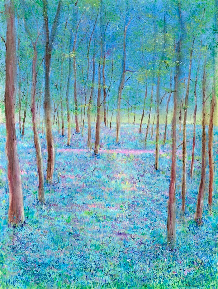 Blue and Pink bluebell wood - Original unframed, canvas