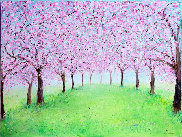 Pink Hues of Cherry Blossom Flowers (Original Painting, Unframed)