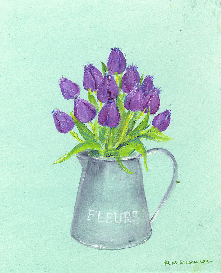 Purple Spring Tulips (Original Painting, Unframed)