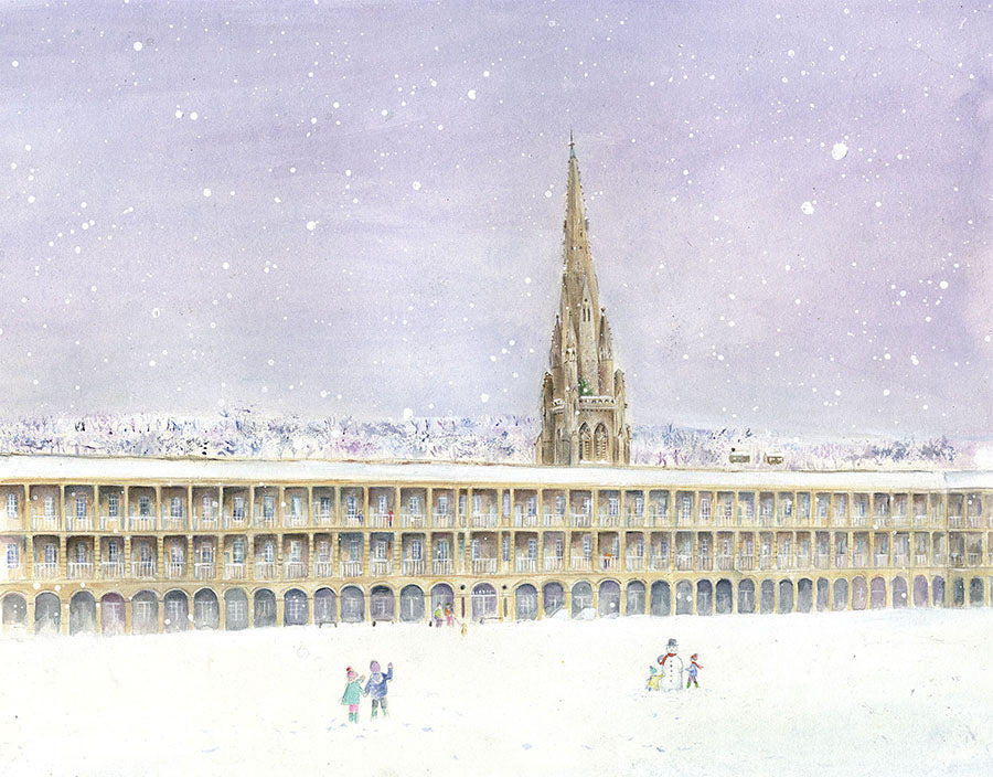 Snowy Fun and Festivity at The Piece Hall, Halifax (Original Painting, Unframed)
