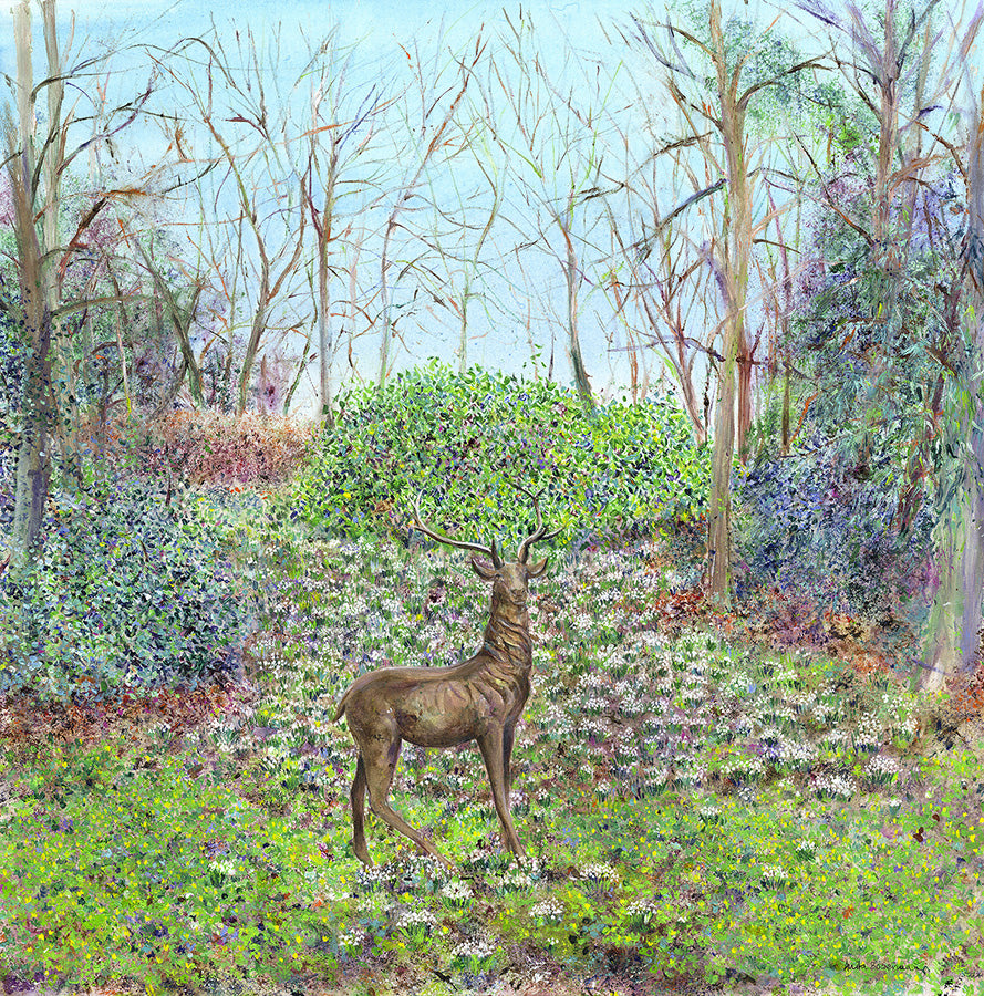 Stag and Snowdrops (Original Painting, Unframed)