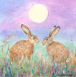 Two Hares and a Flower (original unframed)