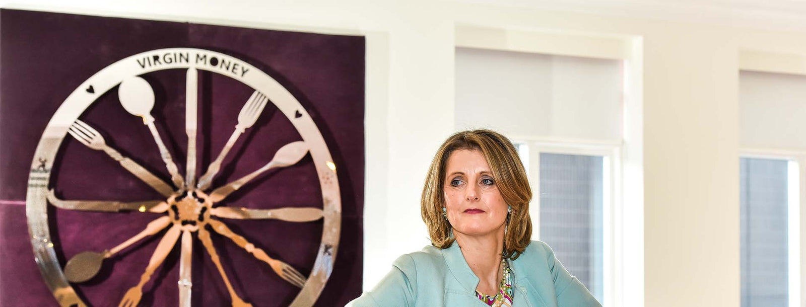 Anita Bowerman with her Virgin Money stainless steel artwork commission