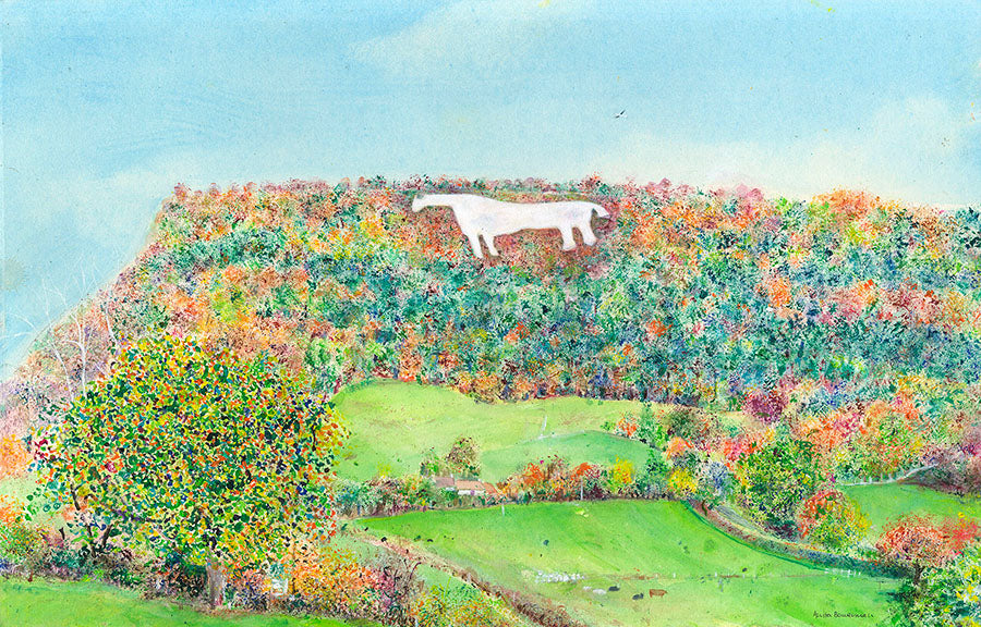 Autumn Leaves at The Kilburn White Horse, Yorkshire (Original Painting, Unframed)
