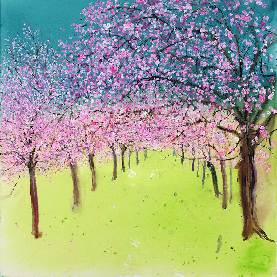 Cherry Blossoms and Turquoise Sky (Original Painting, Unframed)