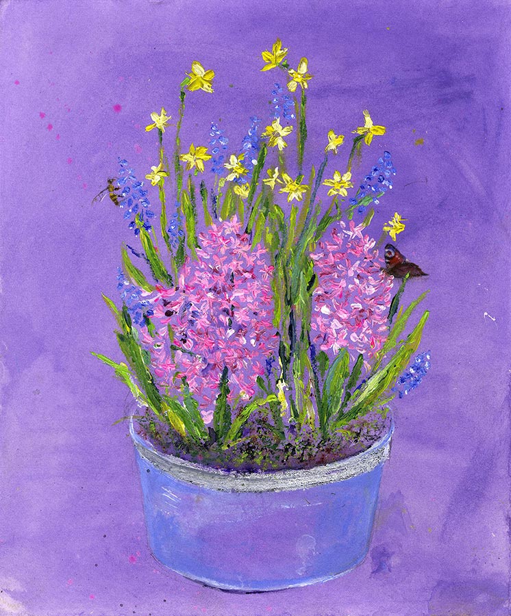 Spring Flower Bowl (Original Painting, Unframed)