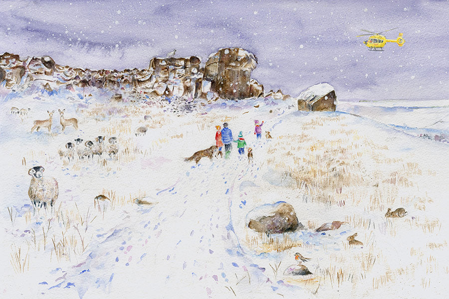 On Ilkley Moor with hats at the Cow and Calf Rocks - With Helicopter (Limited Edition Giclée Print)