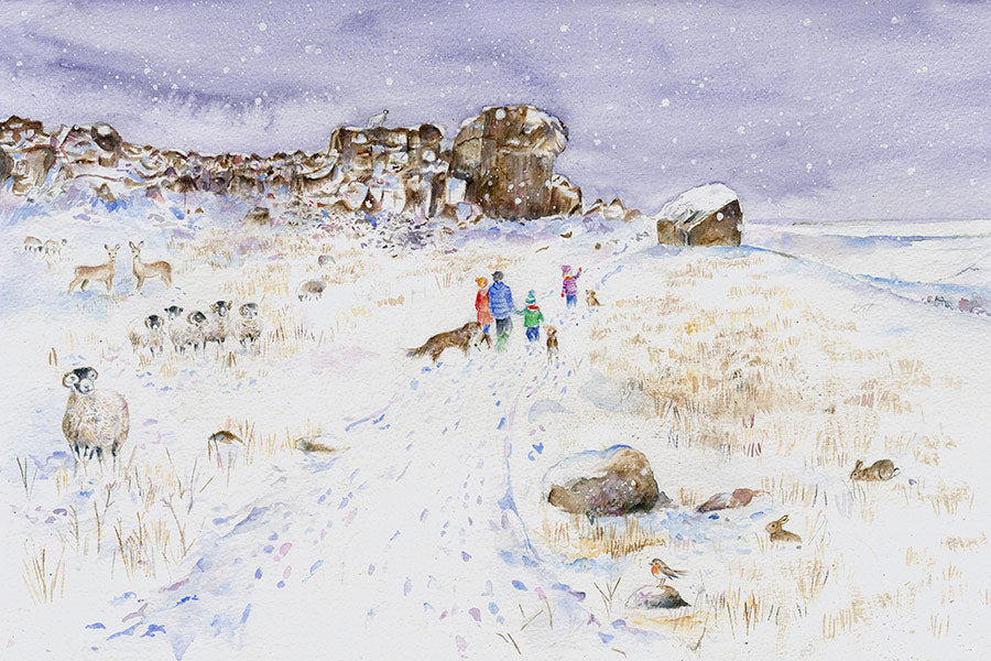On Ilkley Moor with hats at the Cow and Calf Rocks - No Helicopter (Limited Edition Giclée Print)