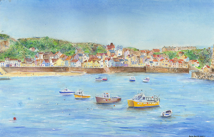 Staithes, A View from the Harbour (Original Painting, Framed)