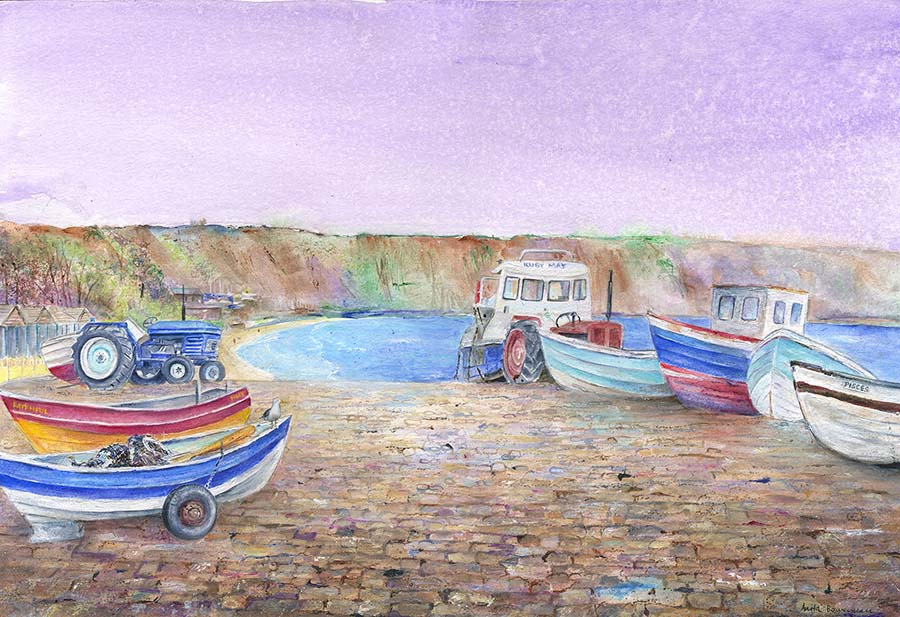 The Cobbled Landing at Filey (Original Painting, Unframed)