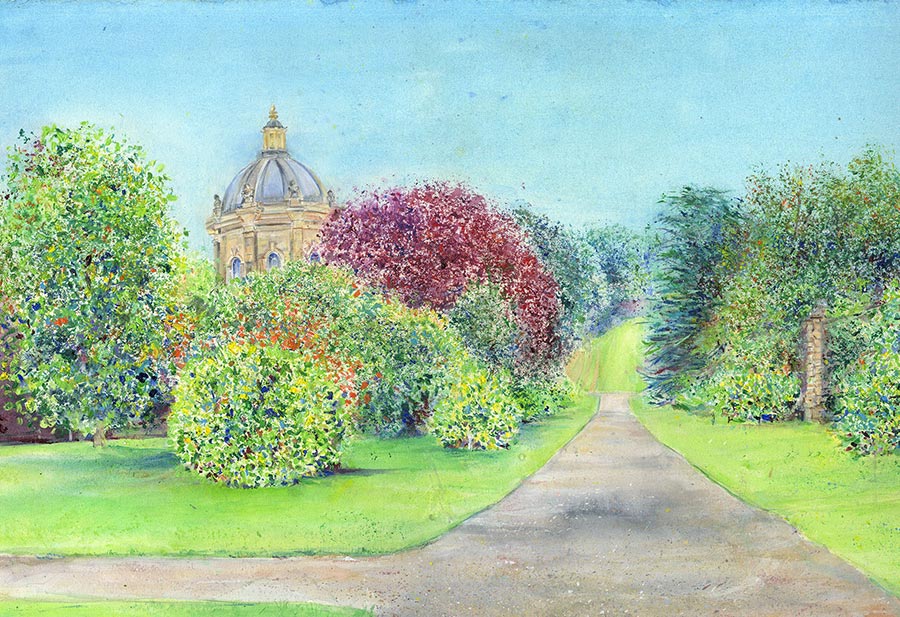 The Dome and Gardens at Castle Howard, Yorkshire (Original Painting, Framed)