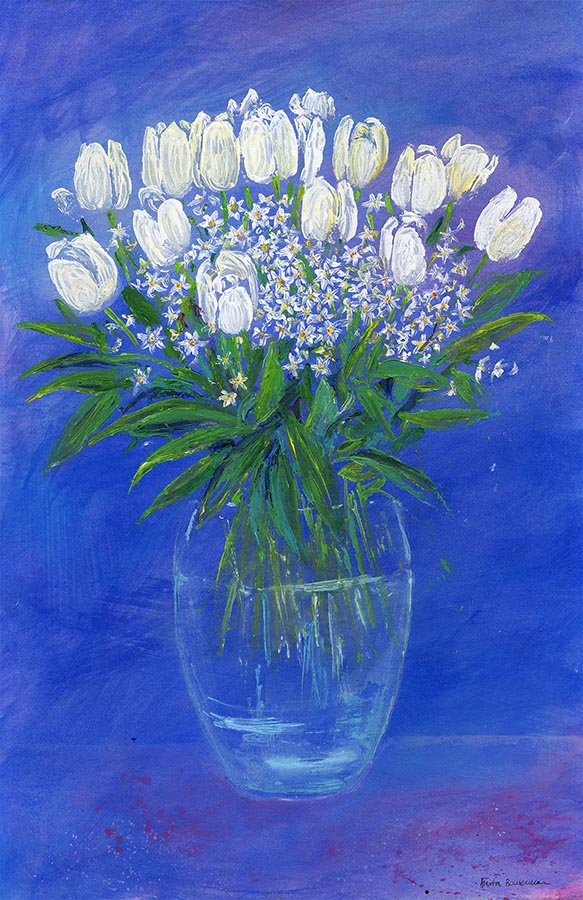 White Tulips and Narcissi Daffodils (Original Painting, Unframed)