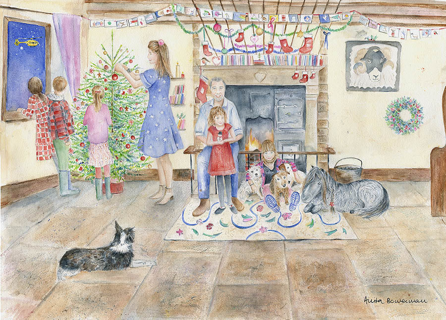 The Yorkshire Shepherdess at home for Christmas - With Helicopter (Limited Edition Giclée Print)