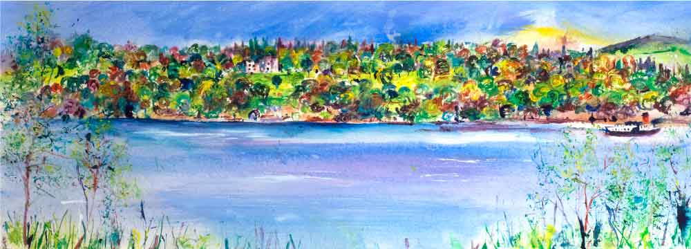 Castle by the Lake, unframed original painting