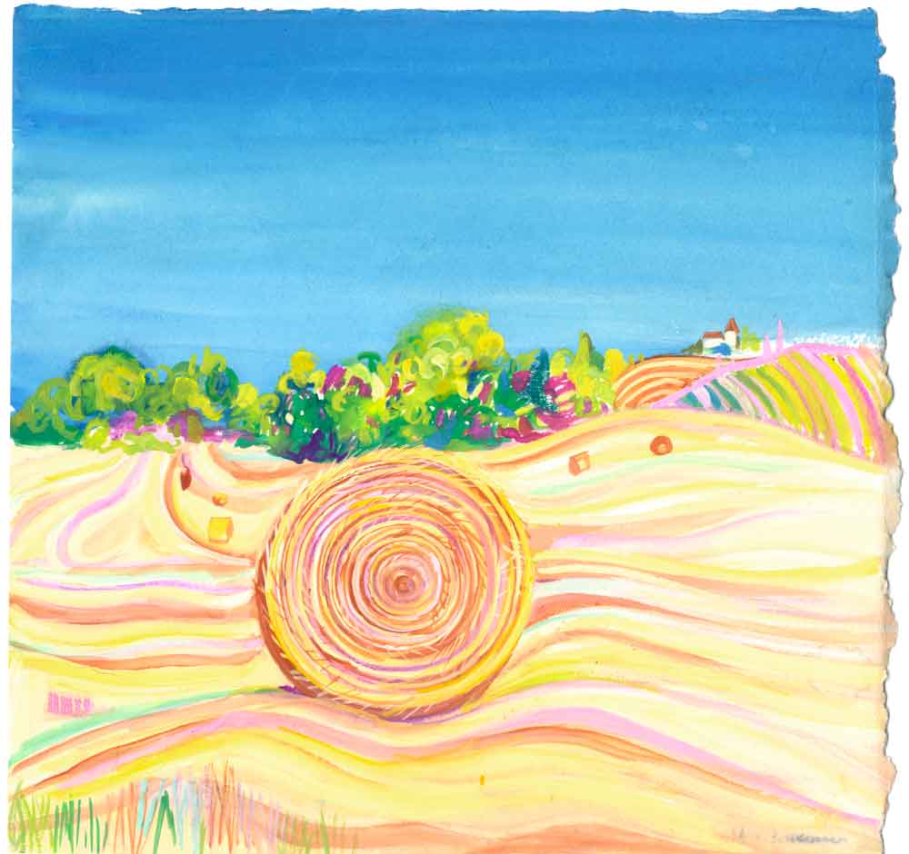 Hay Bales in France, unframed original painting