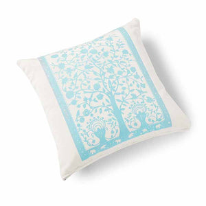 Paradise Velvet Cushion 46 x 46cm white with turquoise print