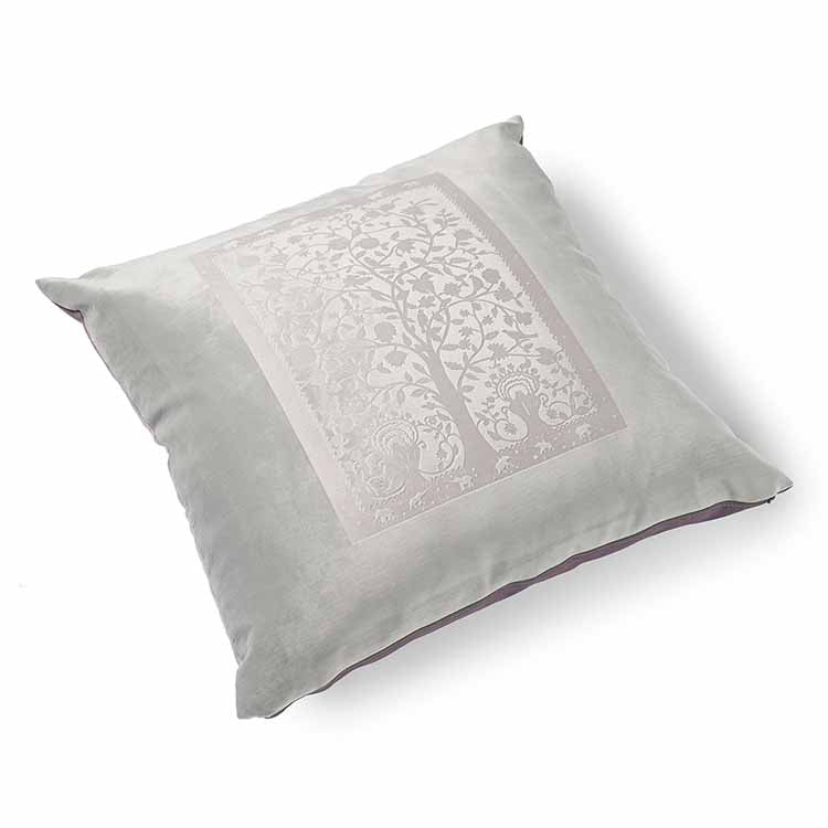 Paradise Velvet Cushion 56 x 56cm pale grey with lilac print