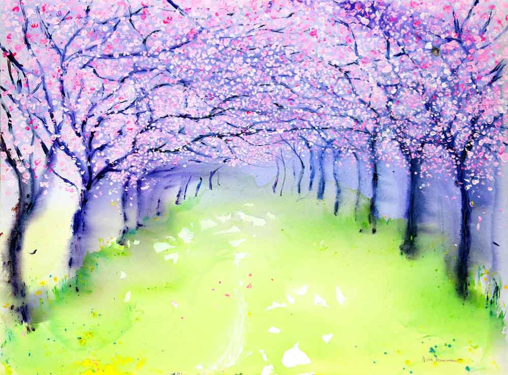 Pink Blossom Fluttering in the Wind, unframed limited edition print