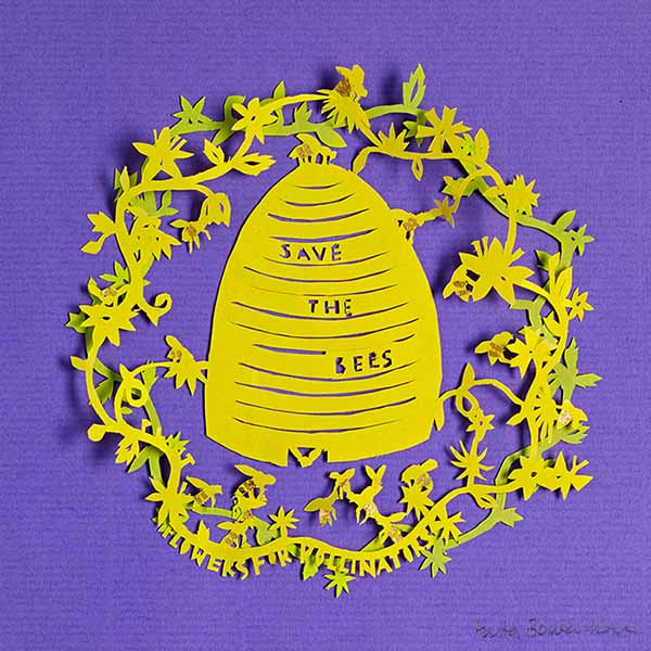 Save the Bees, unframed original paper cut