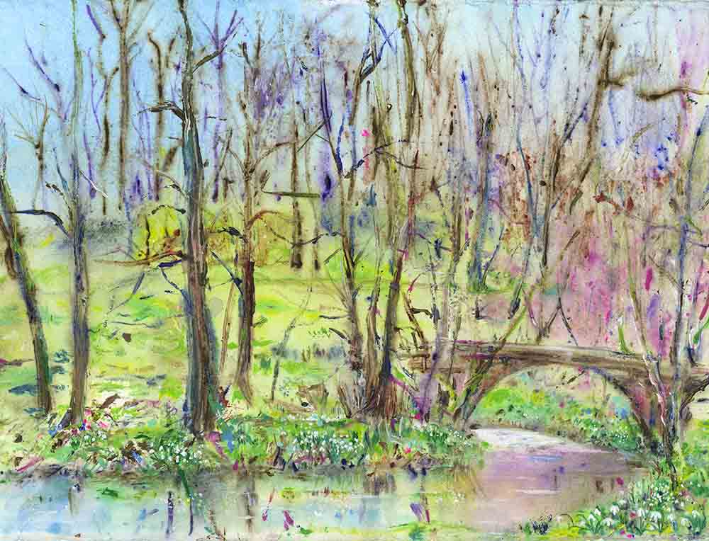 Spring Snowdrops by the River, unframed limited edition print