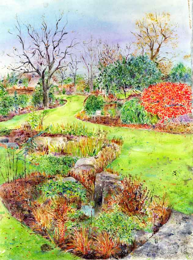 The Tarn at RHS Garden Harlow Carr, November, framed original