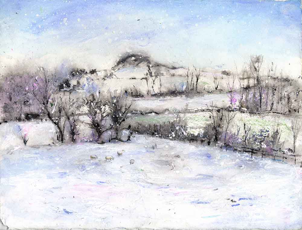 Wintry Almscliffe Crag, unframed original painting